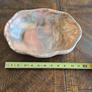 Hand Crafted Studio Art Pottery Swirl Colorful Bowl Dish Signed by Artist